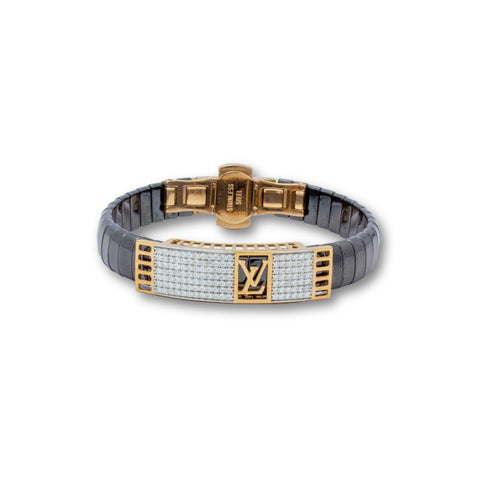 925 Silver LV Logo Men's Ceramic Bracelet - Luxurious Black & Silver Design