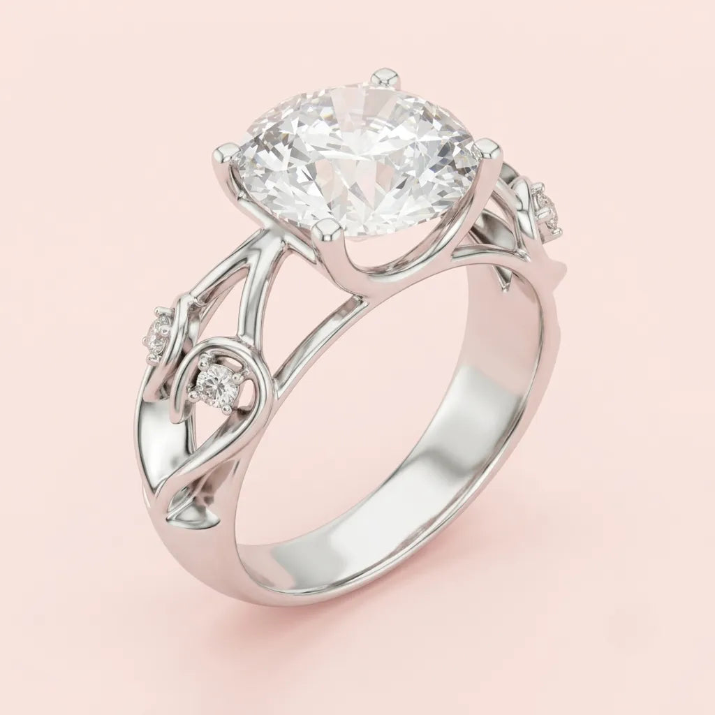 Blossom Vine Solitaire Ring in 925 Silver - view 2