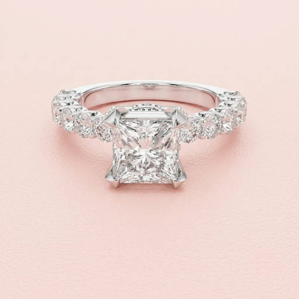 Celestia Princess Halo Engagement Ring in 925 Silver for women by ORYNIO