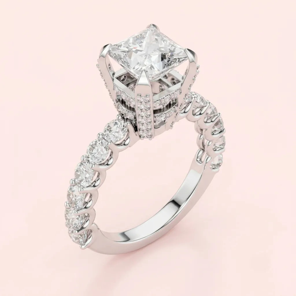 Celestia Princess Halo Engagement Ring in 925 Silver - view 2