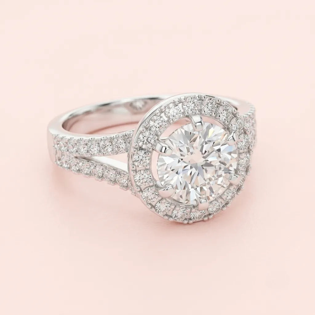 Celestia Split Halo Engagement Ring in 925 Silver - view 2