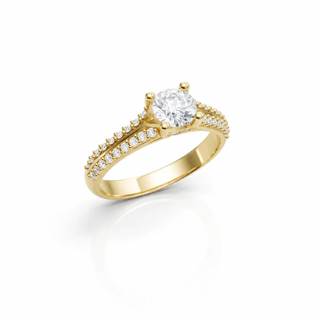 Elegant gold bridal ring with round center stone