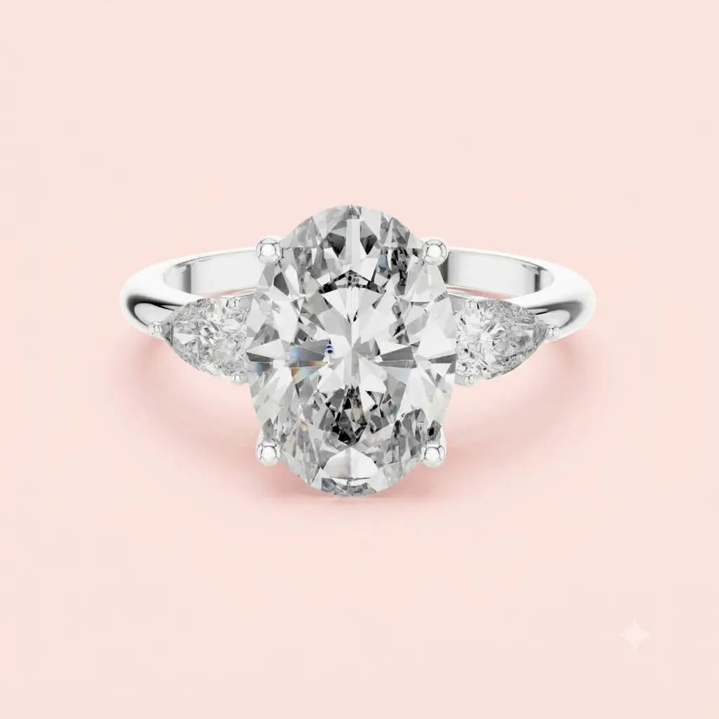 Elysian Oval Three Stone Ring in 925 Silver for women by ORYNIO