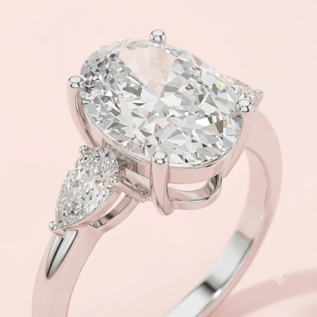 Elysian Oval Three Stone Ring in 925 Silver - view 2