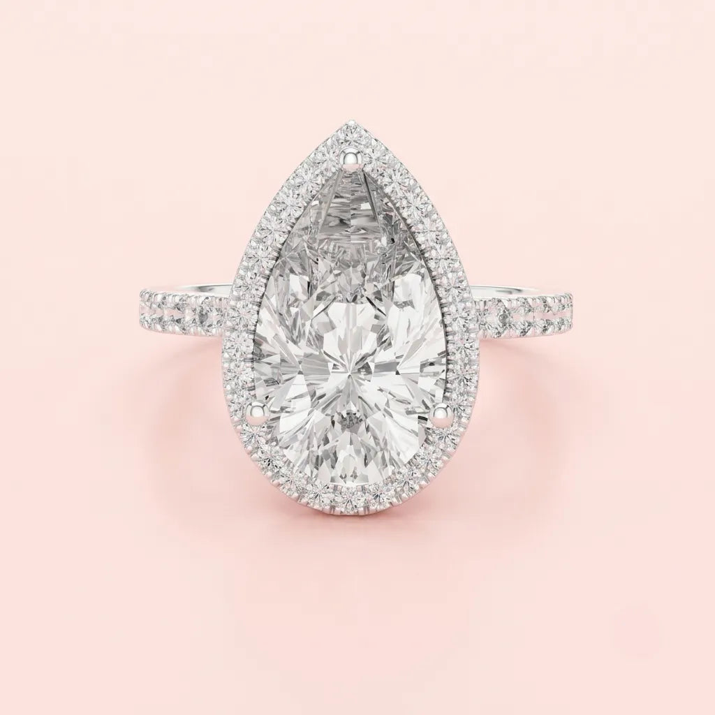 Eterna Pear Halo Engagement Ring in 925 Silver for women by ORYNIO