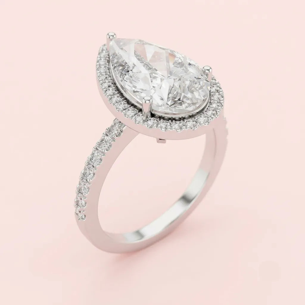 Eterna Pear Halo Engagement Ring in 925 Silver - view 2