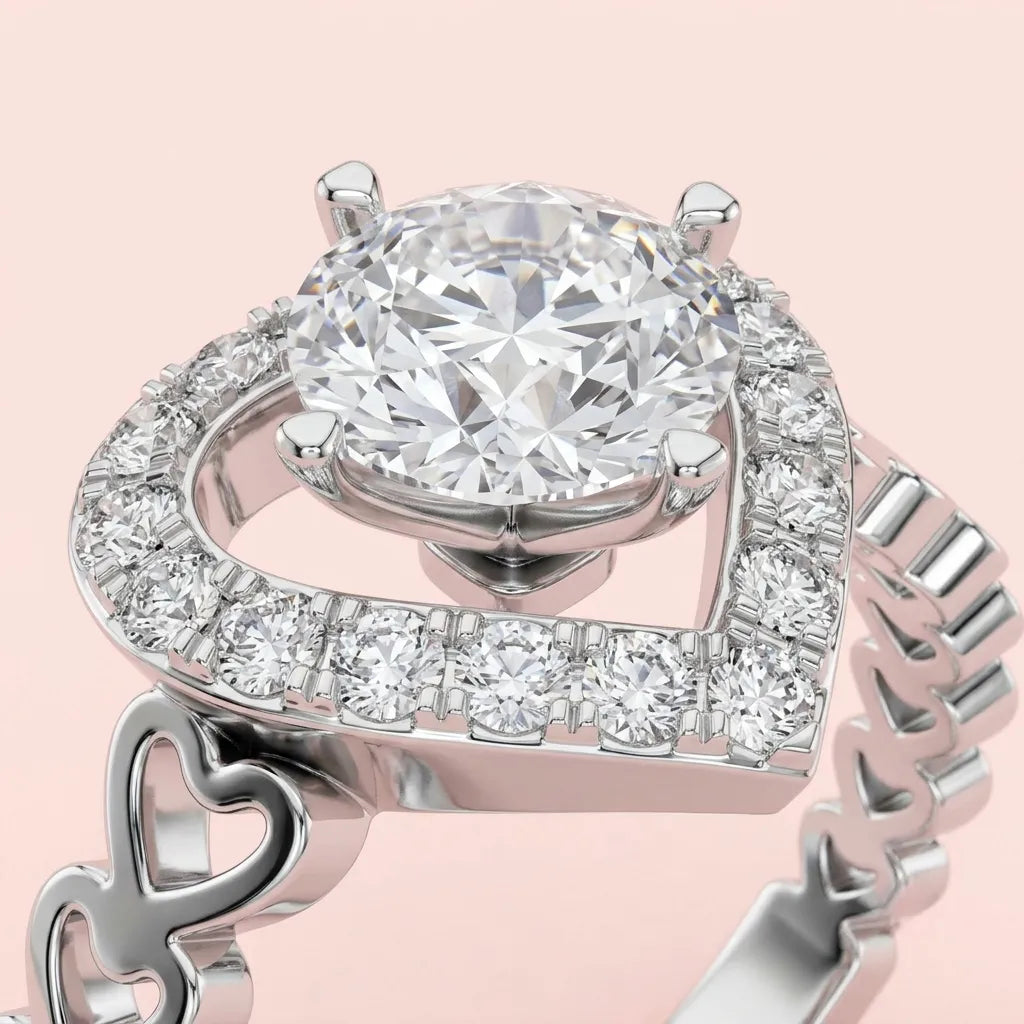 Eternal Heart Halo Promise Ring in 925 Silver - view 2