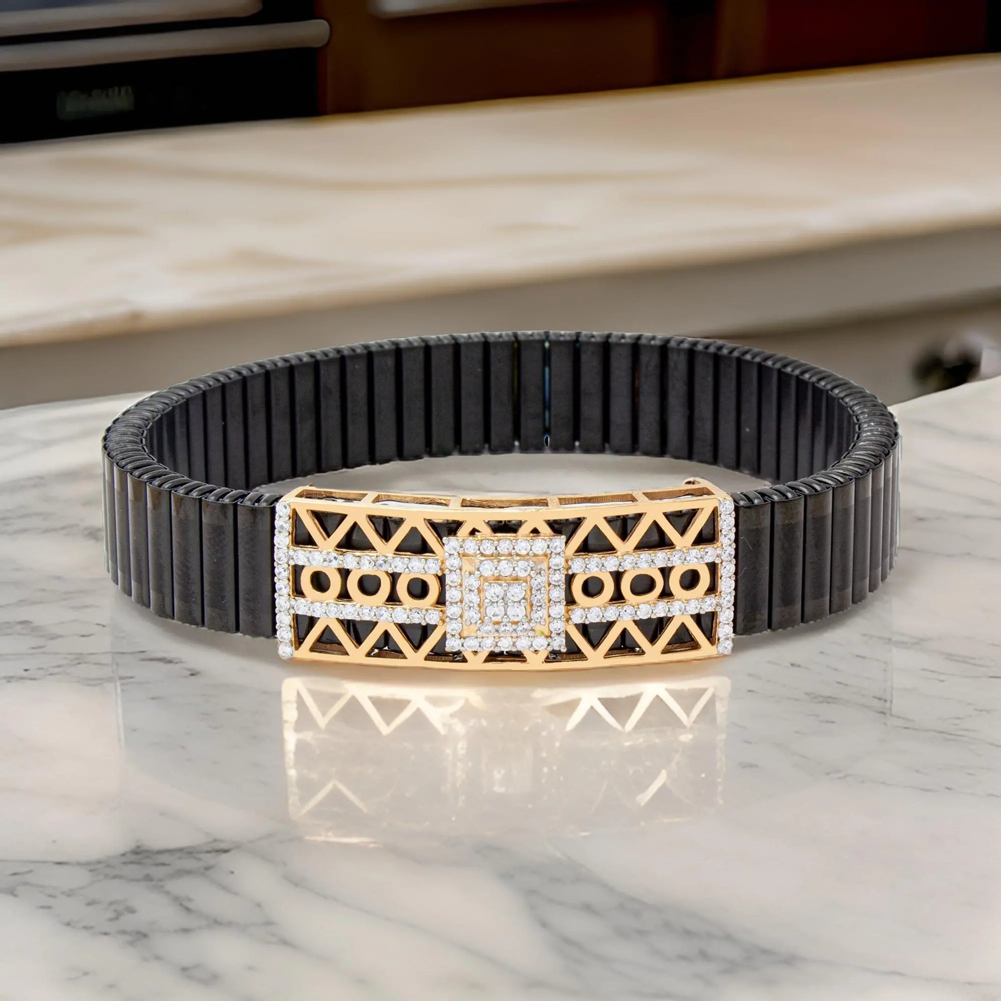 925 Silver Zigzag & Round Design Rose Gold Men's Rolex Bracelet