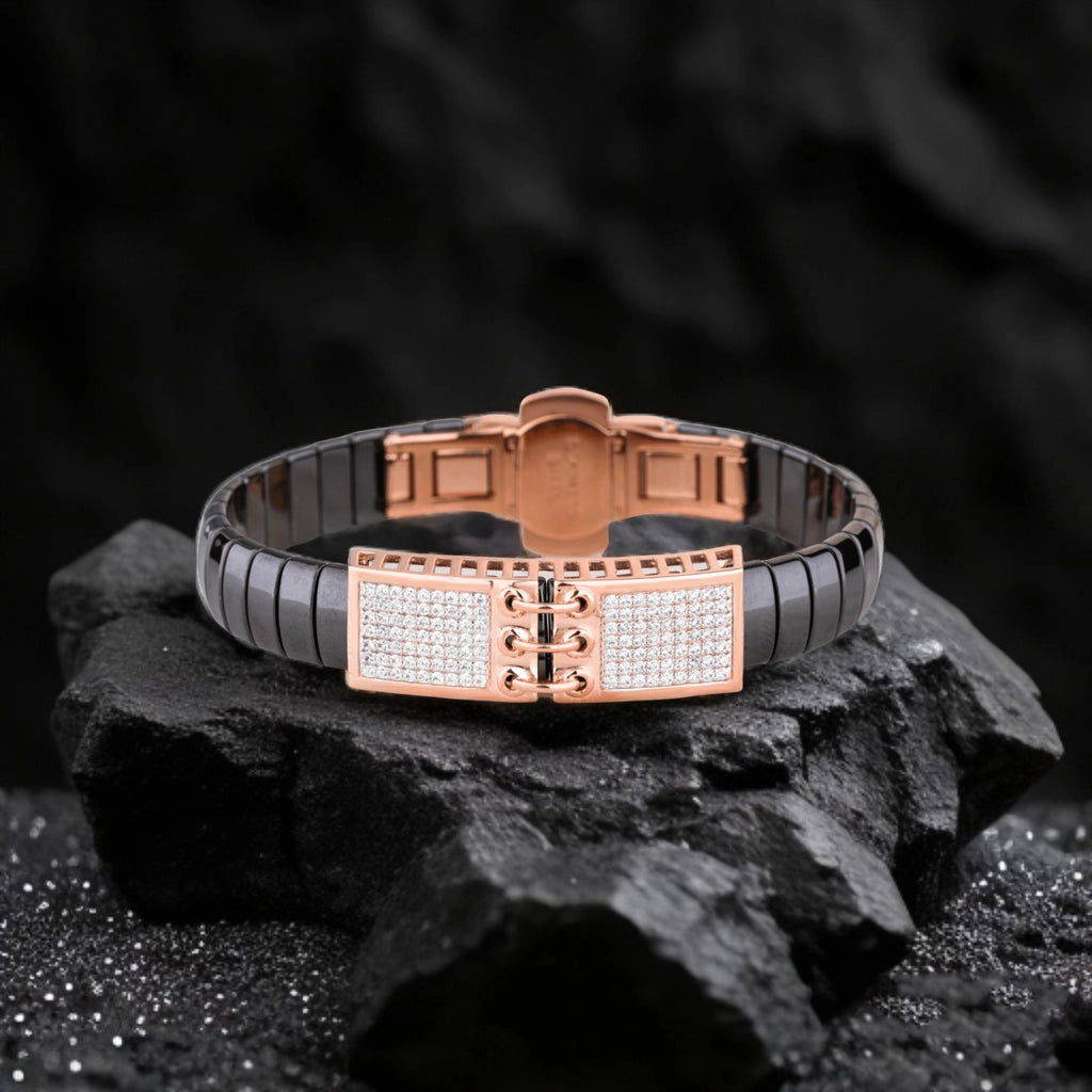 925 Silver Rose Gold Plated Link Design Men's Ceramic Bracelet