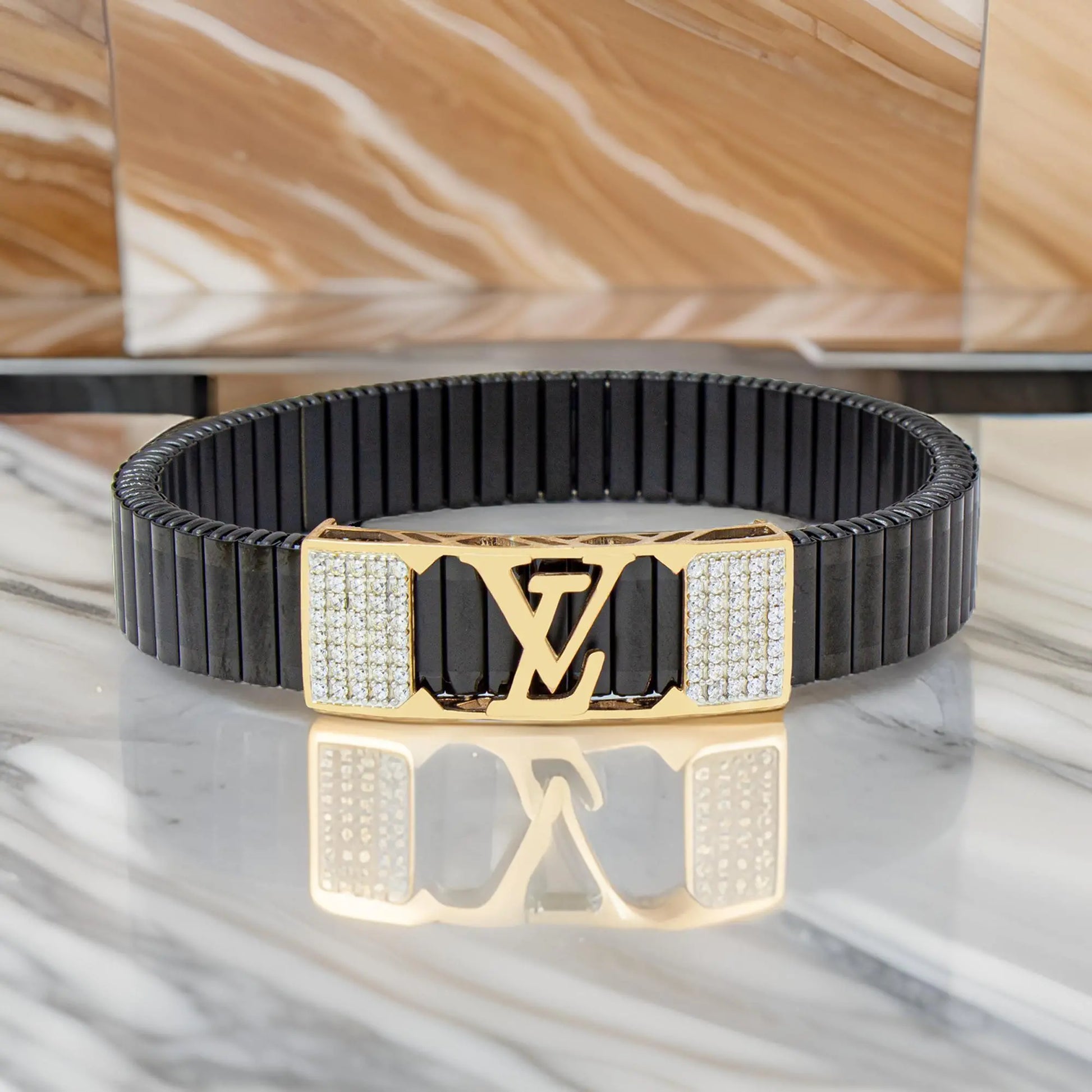 925 Sterling Silver LV Logo Men's Rolex-Inspired Bracelet | Luxury Designer Bracelet for Men