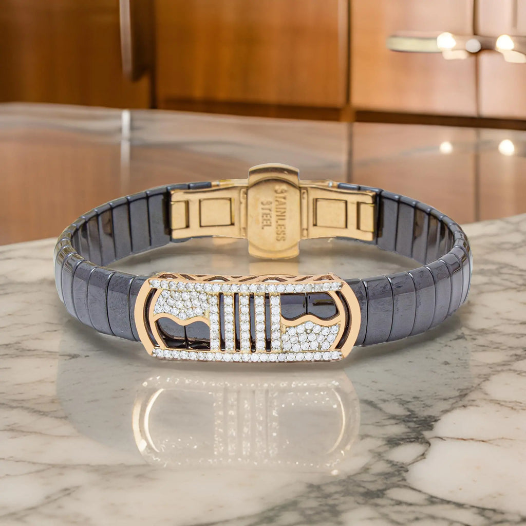 925 Silver Wave Design Men's Ceramic Bracelet - Stylish