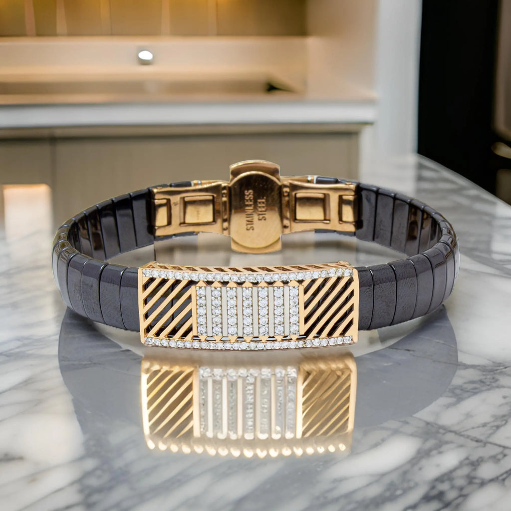 925 Silver Mesh Design Men's Ceramic Bracelet - Bold, Durable & Stylish