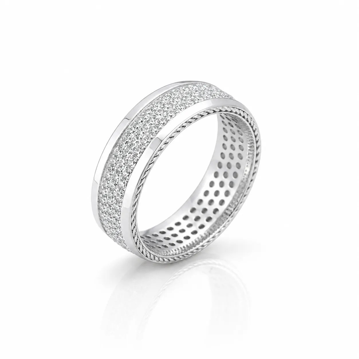 Full Pave Diamond Ring 925 Silver | Luxury Wide Band Ring for Men & Women