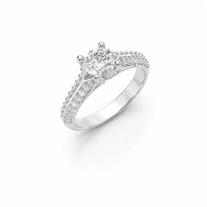 Gold solitaire diamond engagement ring with pavé band