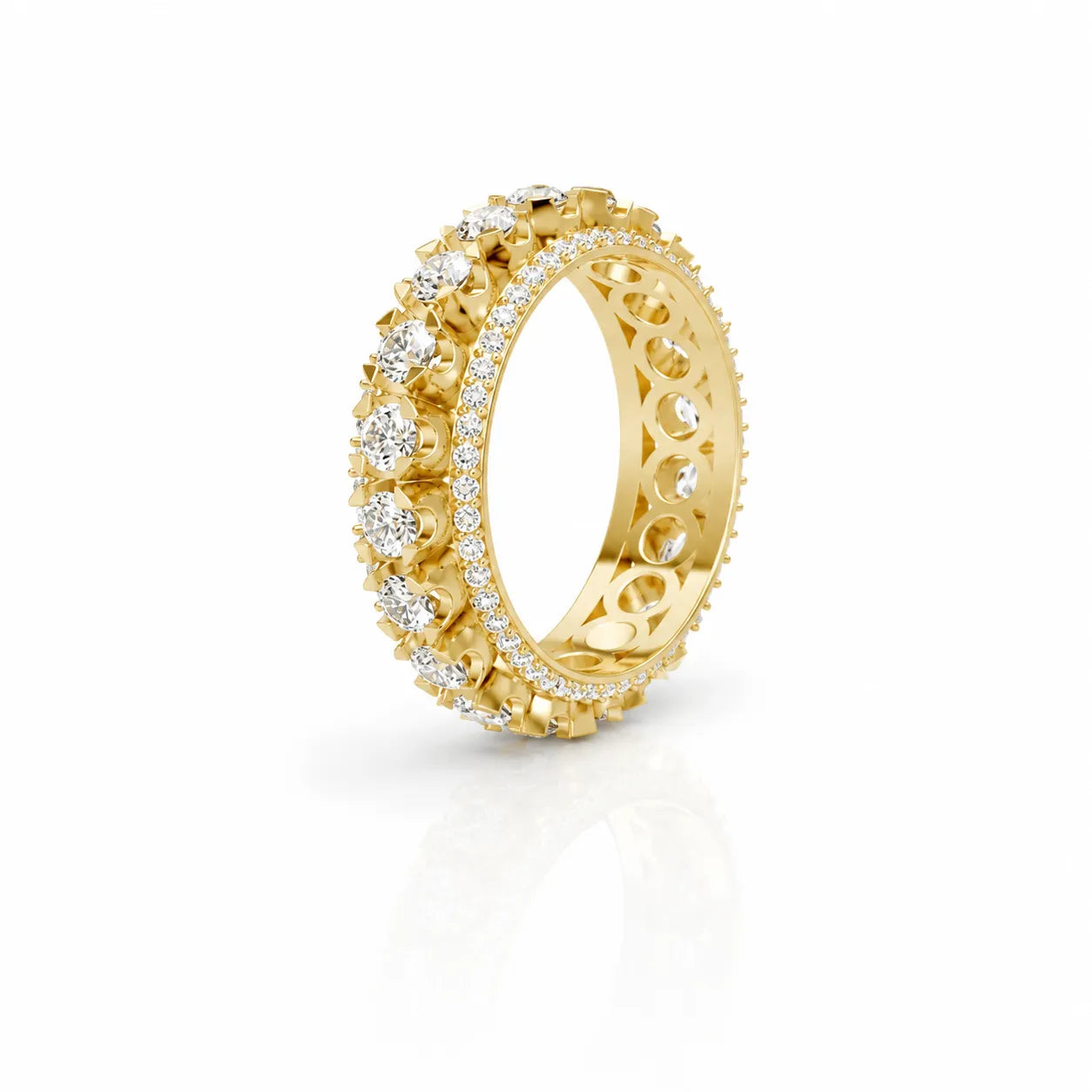 Closeup of luxury pavé eternity ring design