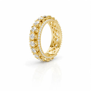 Closeup of luxury pavé eternity ring design
