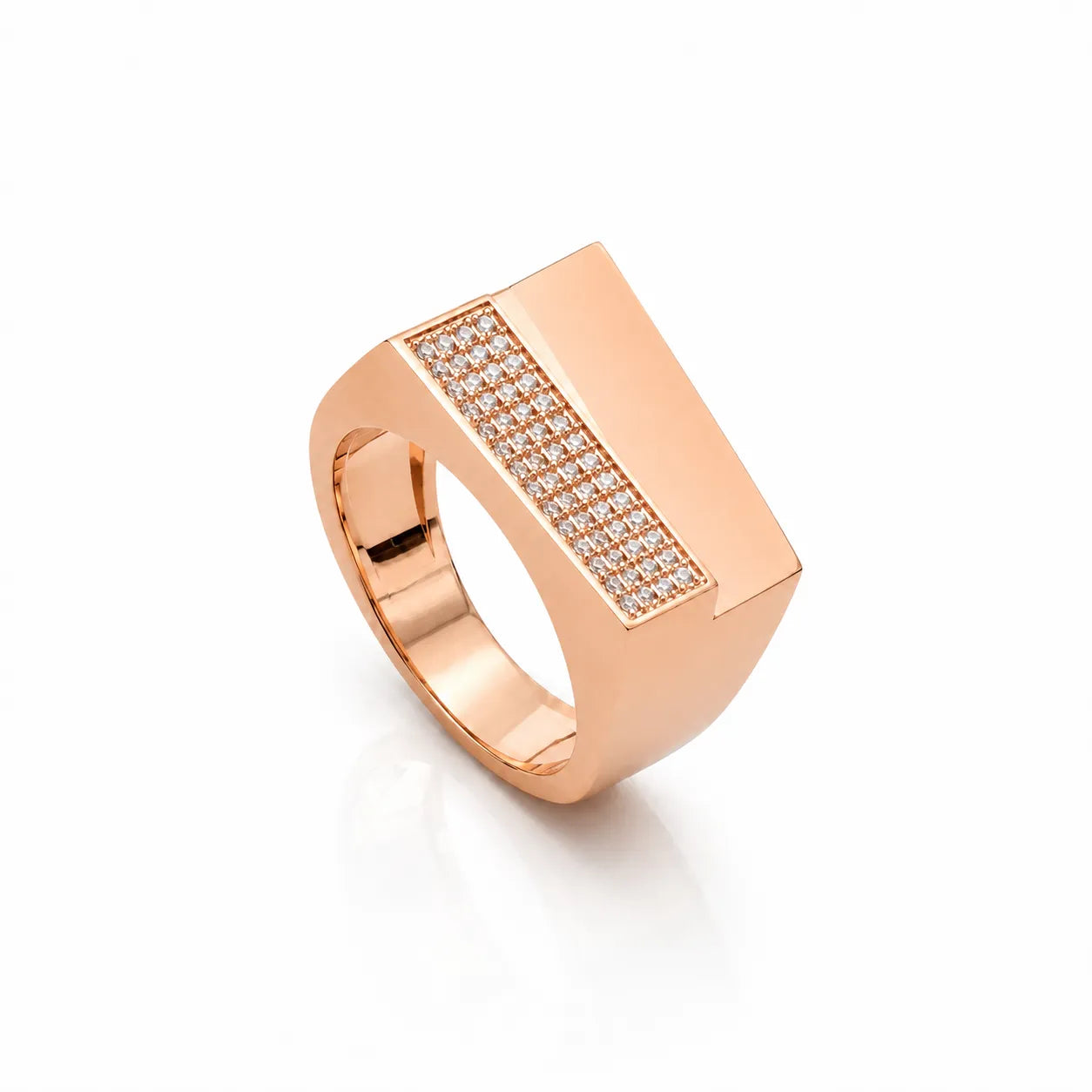 Luxury vertical diamond bar ring in rose gold finish