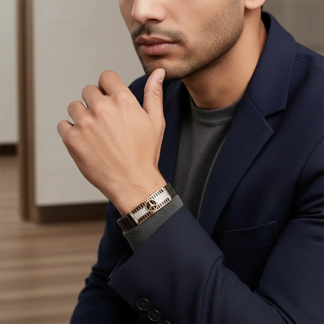 925 Silver Mercedes Logo Rose Gold Men's Rolex Bracelet