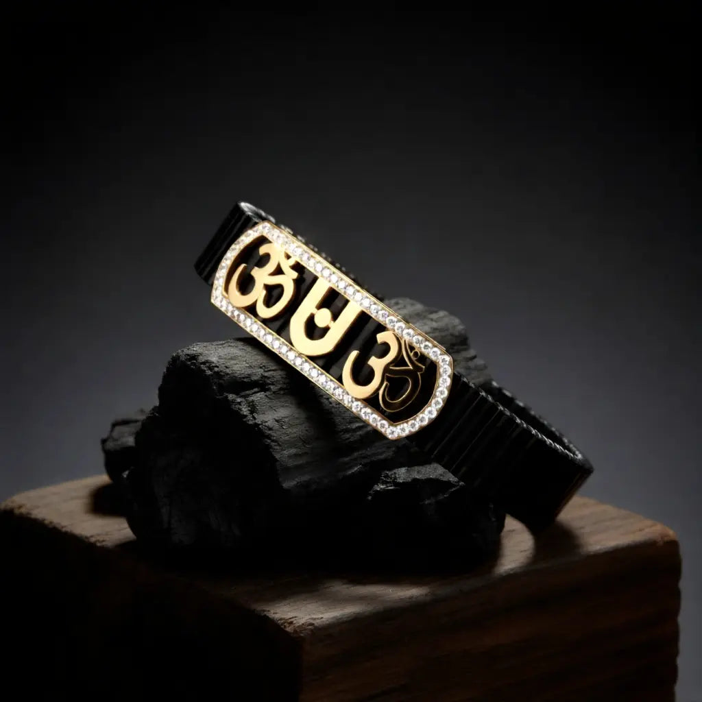 925 sterling silver Om bracelet for men with black and gold luxury design