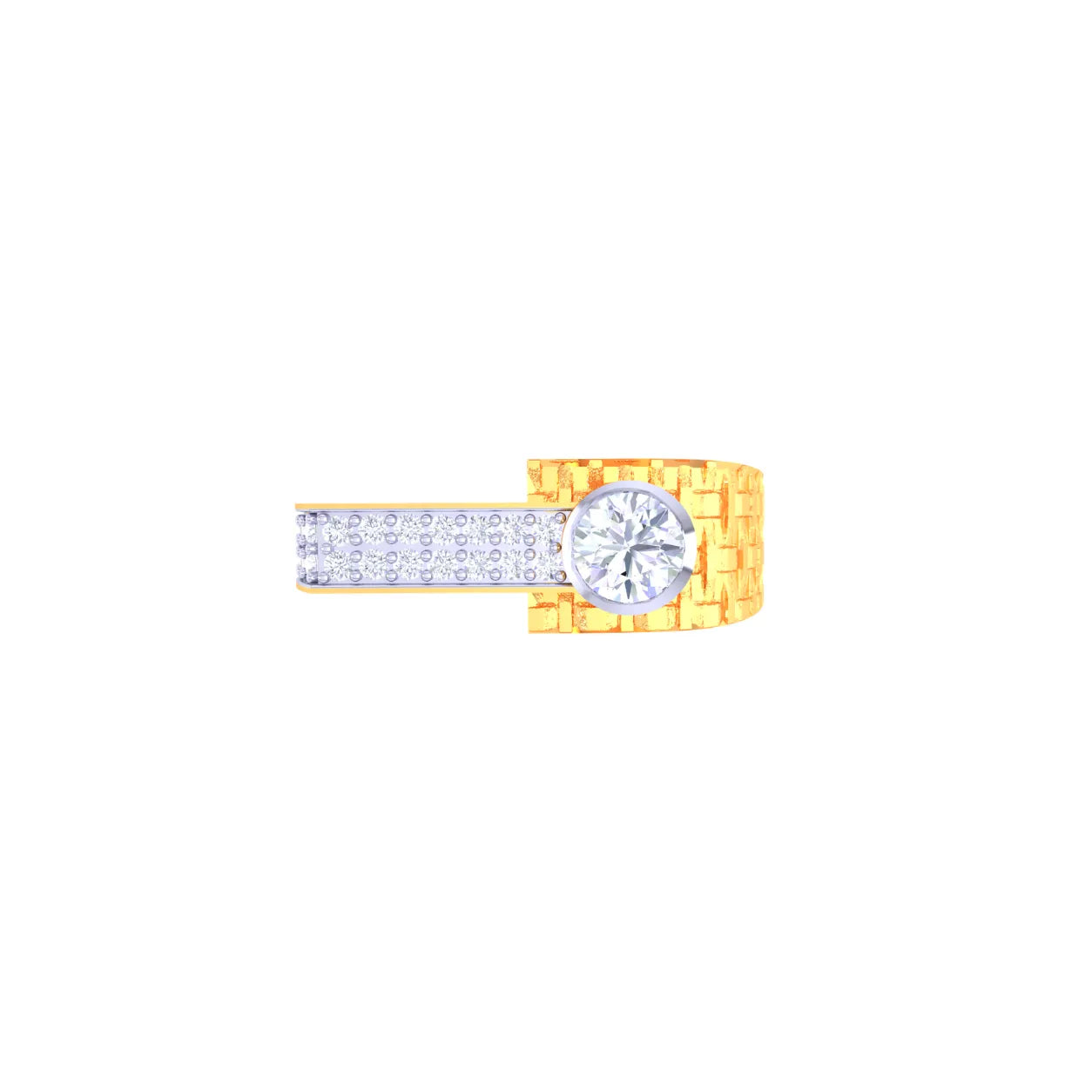 Gold and silver ring with a diamond on a white background