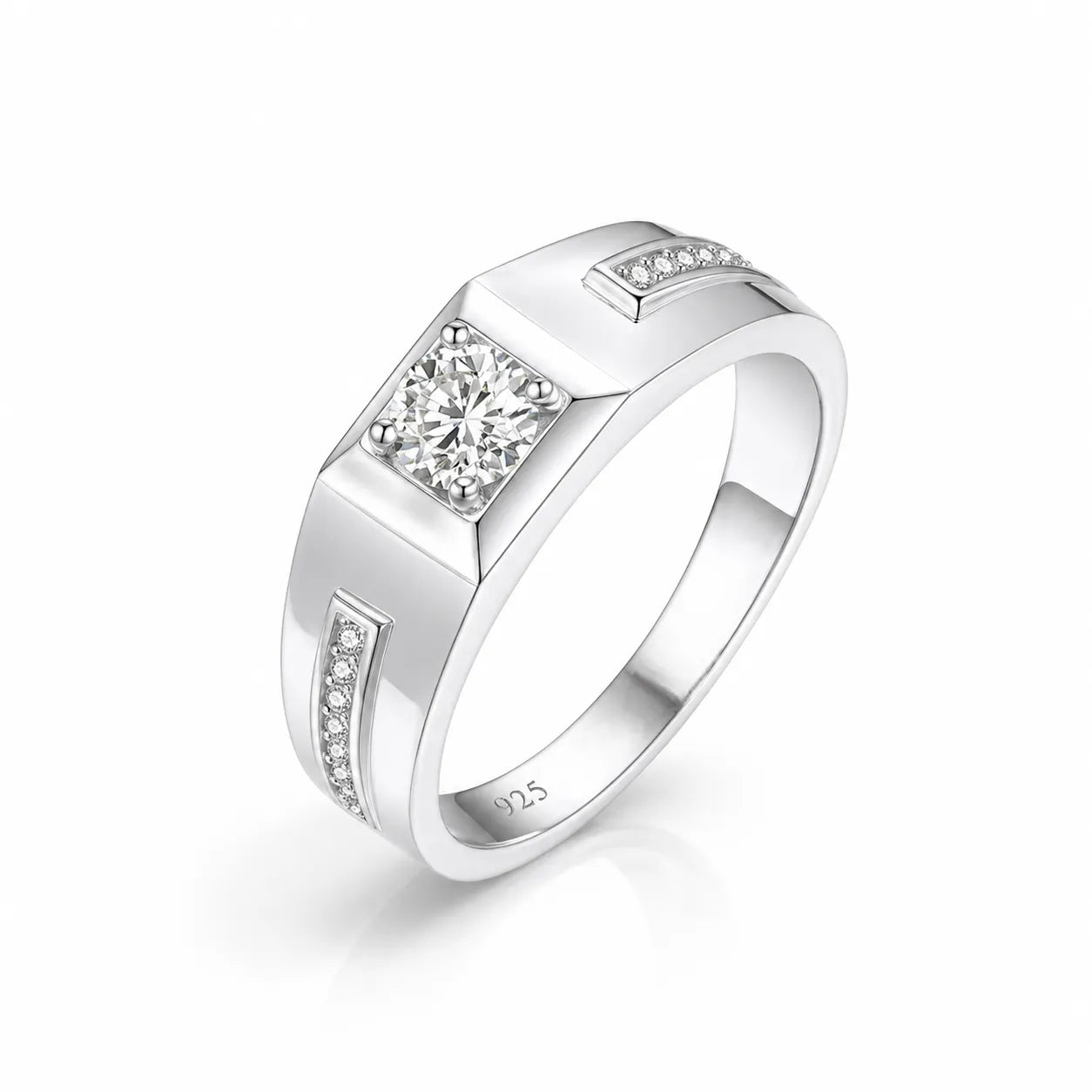 Men’s Solitaire Signet Ring 925 Silver | Stylish Diamond Accent Band