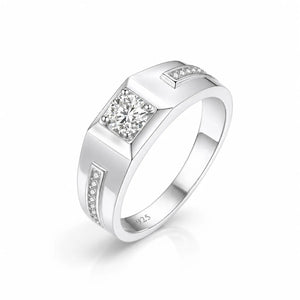 Men’s Solitaire Signet Ring 925 Silver | Stylish Diamond Accent Band