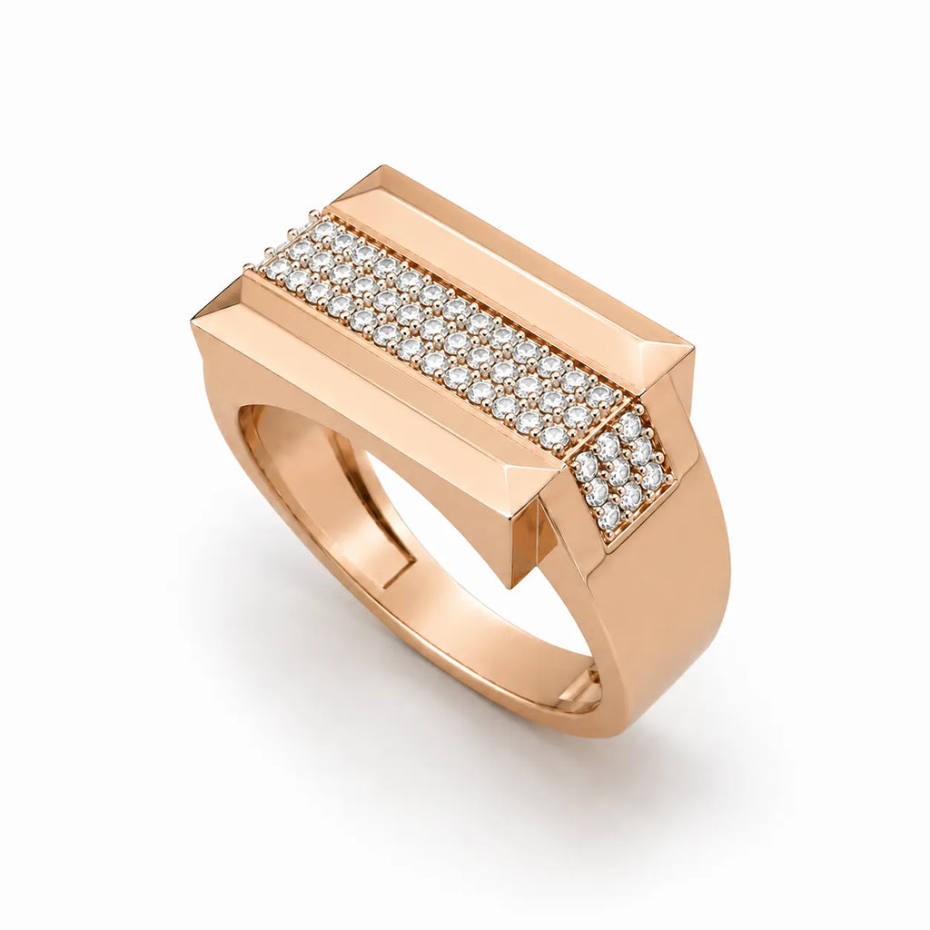 Modern bar diamond ring for men in rose gold finish
