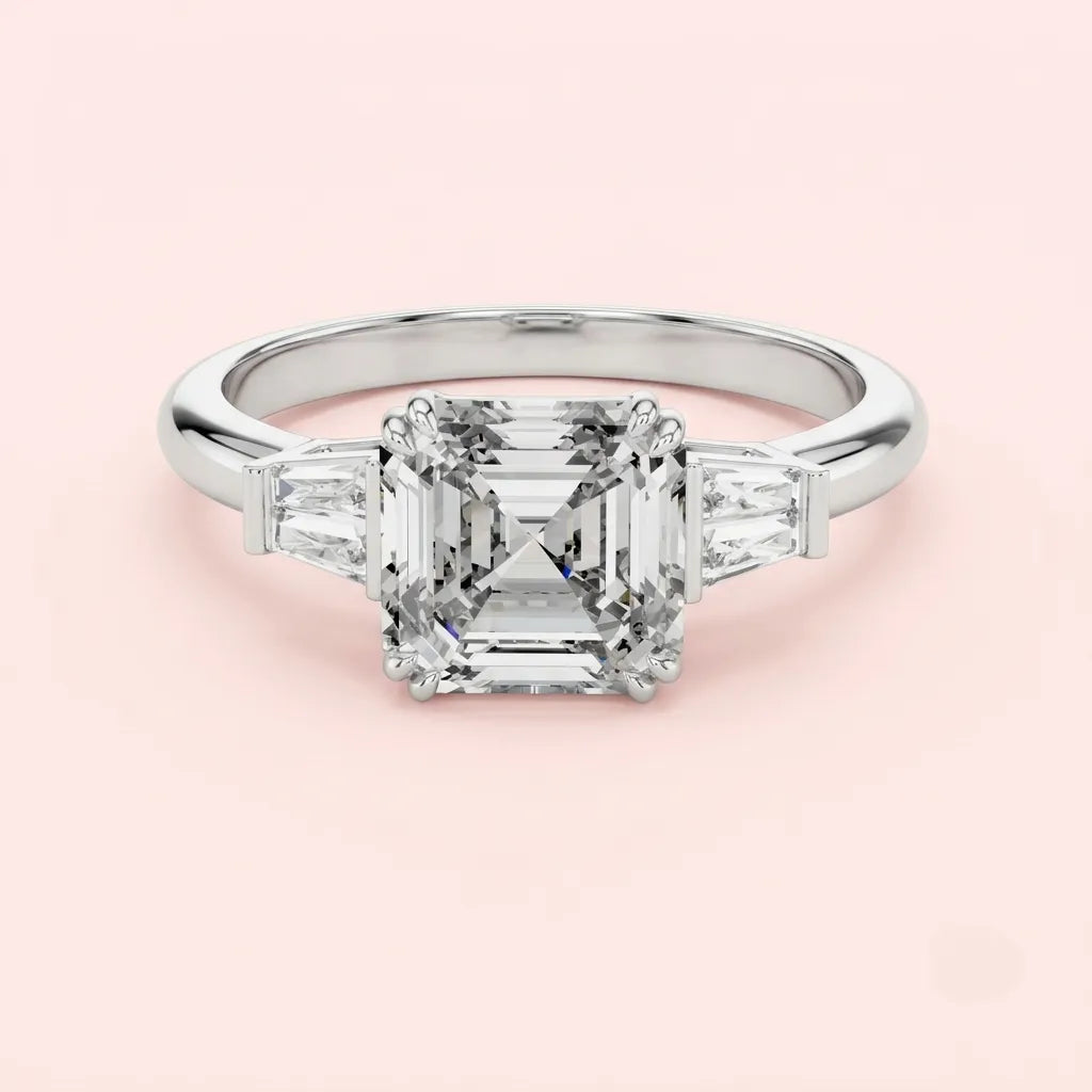 Prestige Asscher Three Stone Ring in 925 Silver for women by ORYNIO