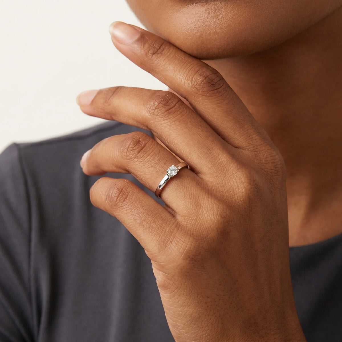 Round Cut Rose Gold Solitaire Ring in 925 Silver - view 2
