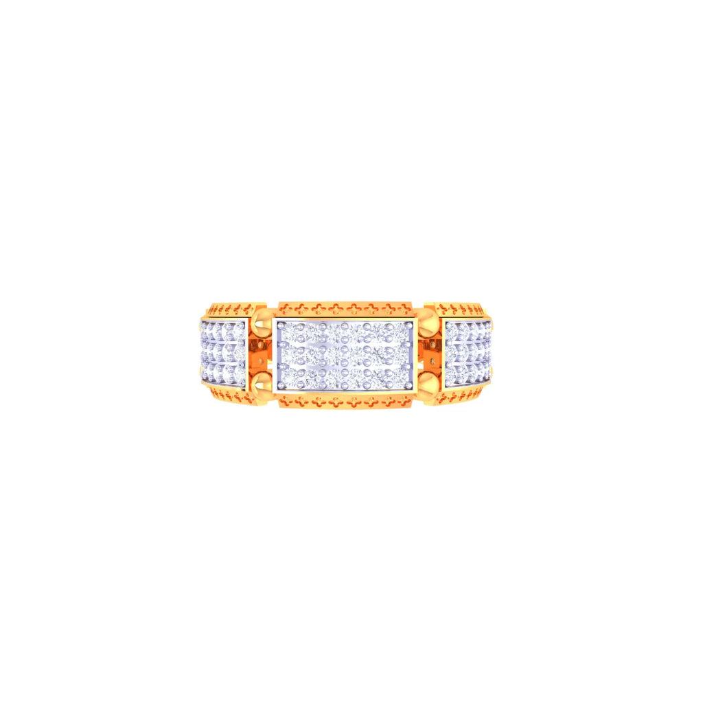 Gold ring with rectangular gemstones on a white background