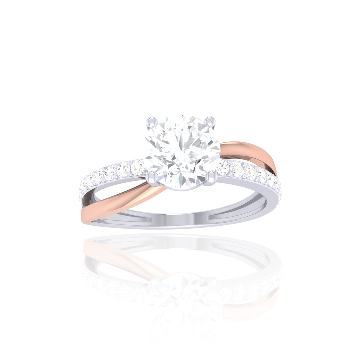 Two-Tone Solitaire Ring in 925 Silver, Design 3, for women by ORYNIO