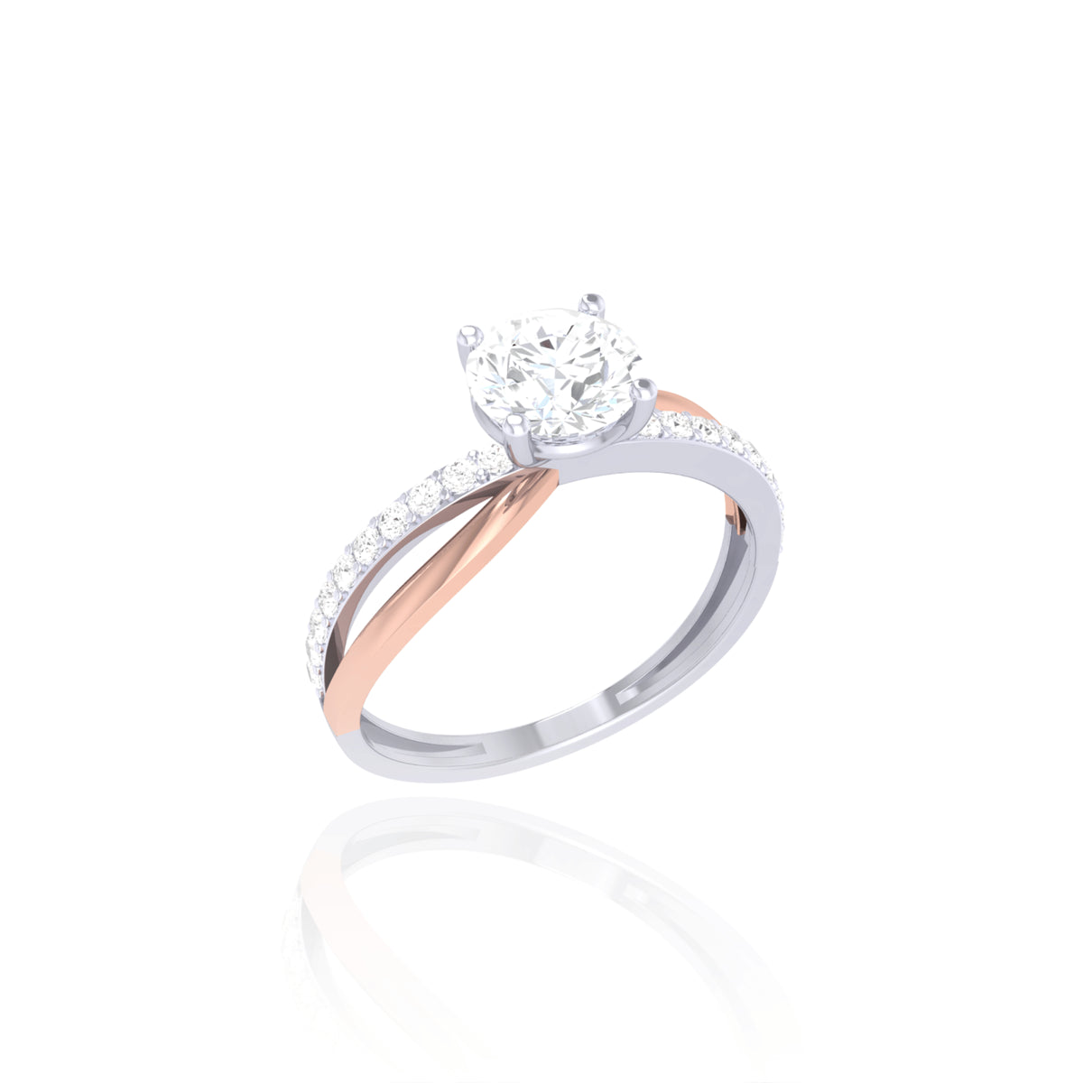 Two-Tone Solitaire Ring in 925 Silver, Design 3 - view 2