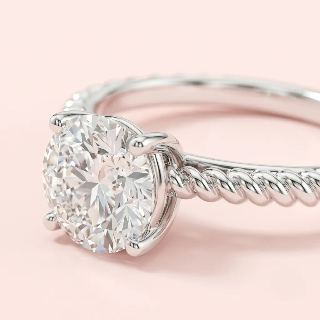 Vintage Rope Solitaire Ring in 925 Silver - view 2
