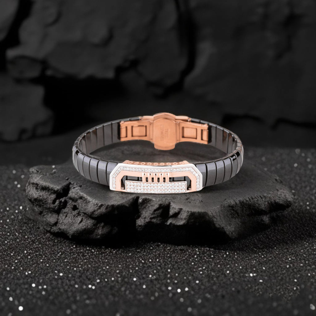 925 Silver Rose Gold Men's Ceramic Bracelet – Luxurious